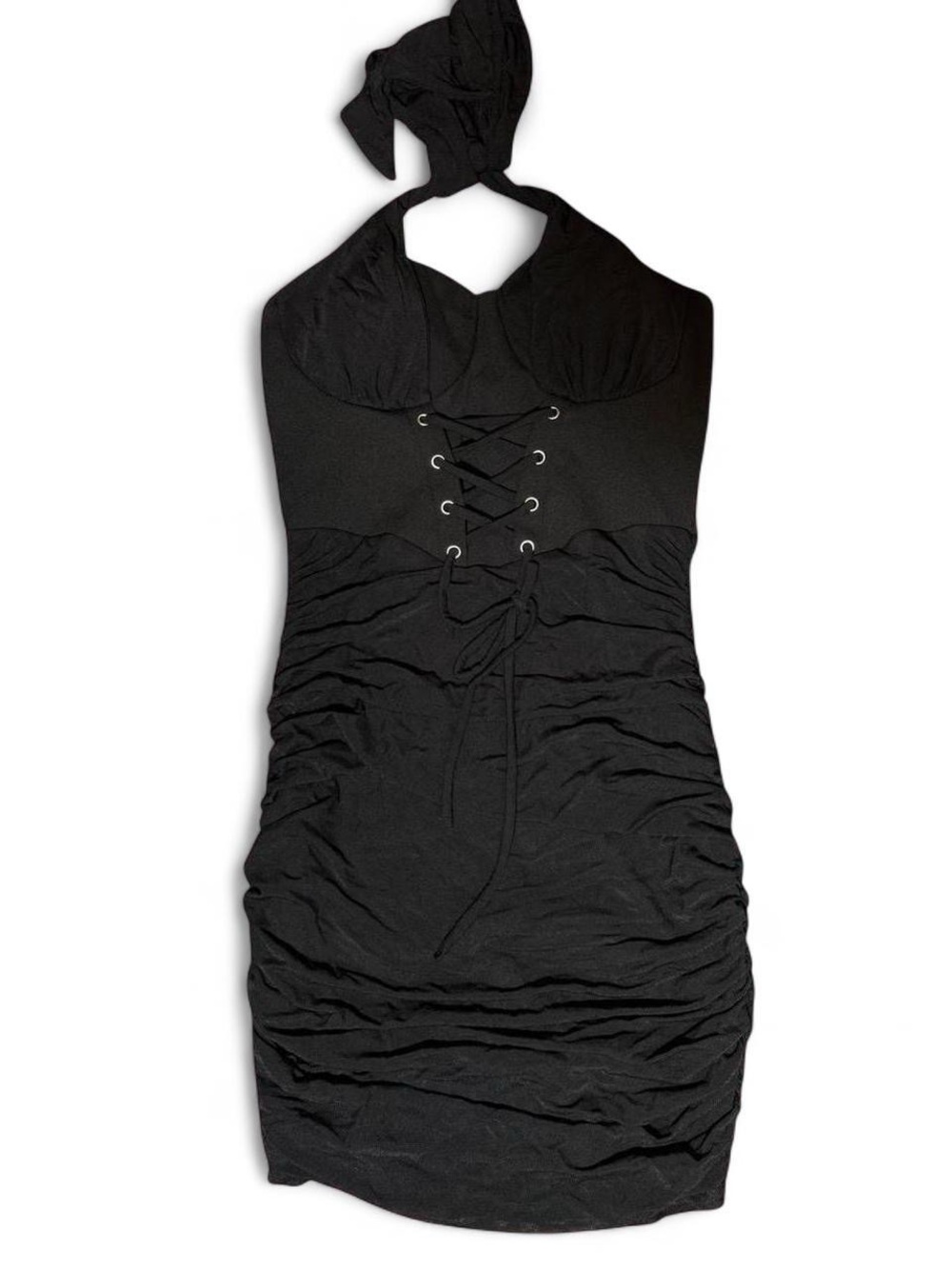 Privy Black Backless Halter Dress